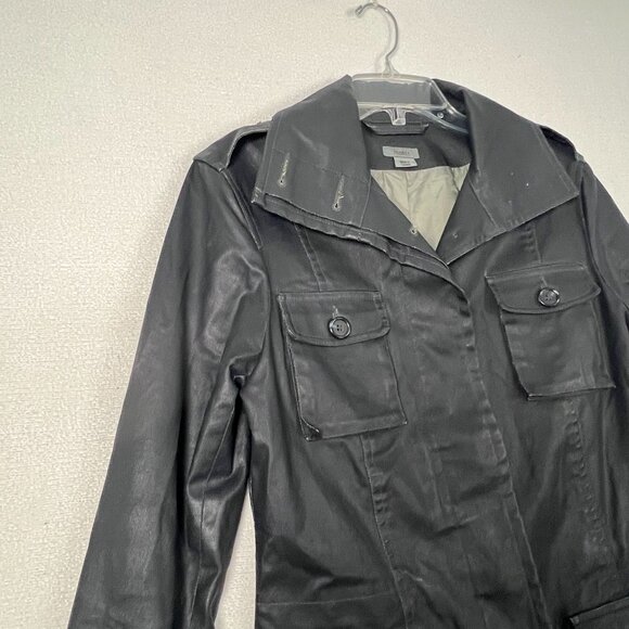 M0851 Womens Waxed Cotton Short Trench Rain Jacket Black Size 6 Classy Outerwear - Picture 9 of 16